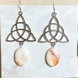 2/$20, Genuine Red Vein Marble Celtic Trinity Sterling Silver Dangle Earrings